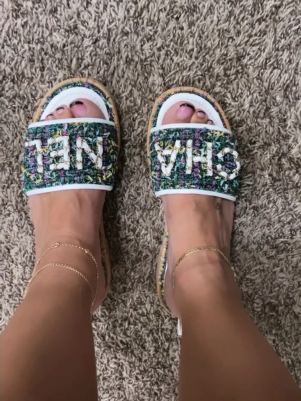 Chanel Tweed Slide Sandals